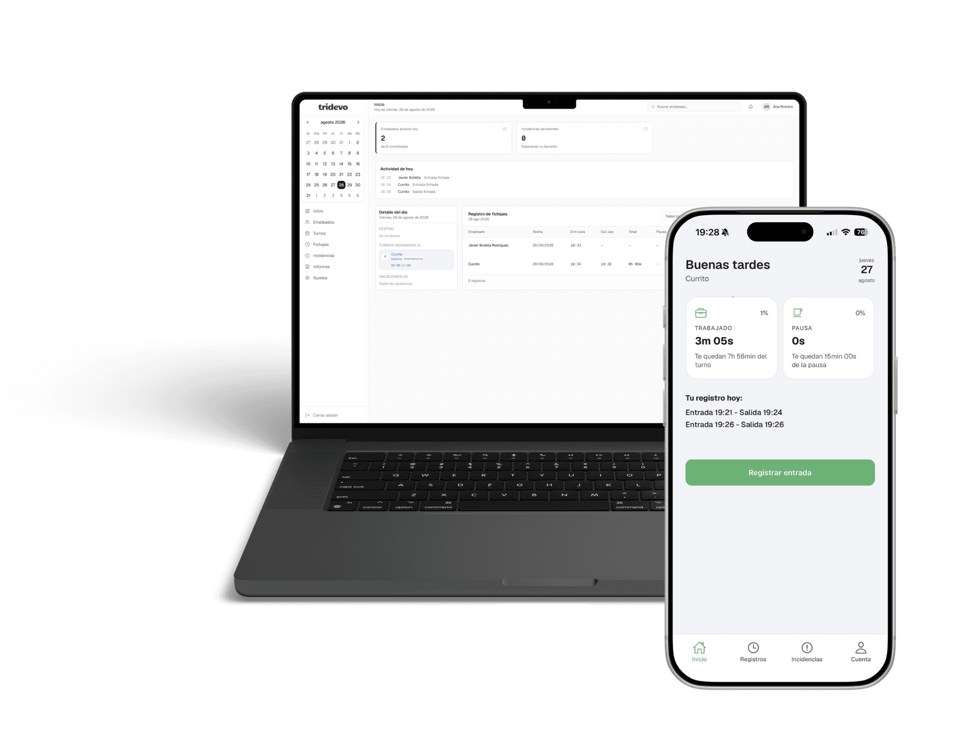 Panel de Currito para quien lleva el local y app de fichaje para el equipo